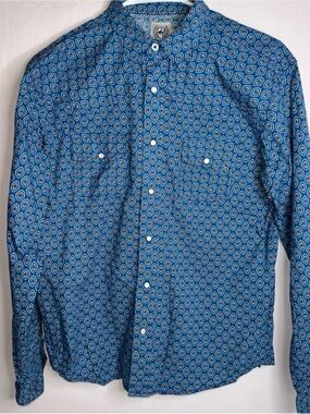 Cinch Blue Geometric Print Button-Down Shirt
